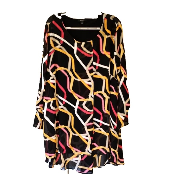 Alfani Women's Plus Size Black Comb Printed Overlay Tunic, Multi Ribbons, 0X/XL - Picture 3 of 15